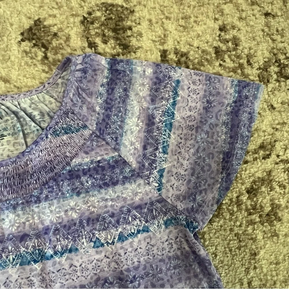 Croft & Barrow Purple and Blue Design Smocked Neckline Top size large